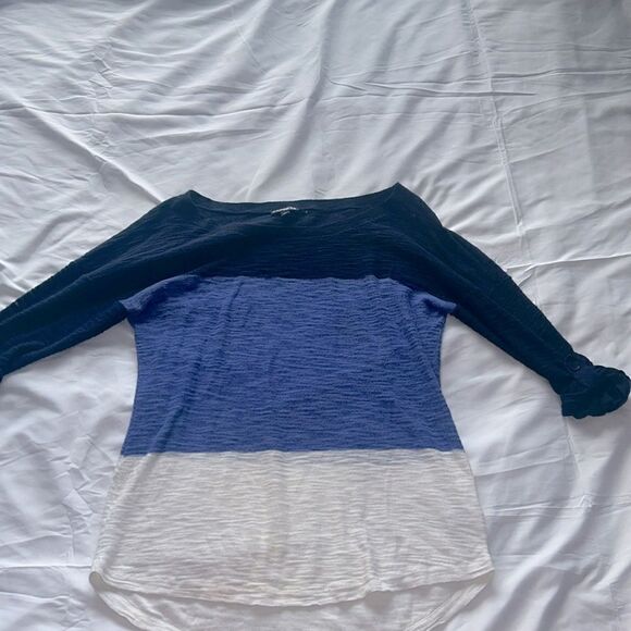 Express Light/Dark Blue & White Stripe Half Sleeve Shirt Size Small - Picture 1 of 8